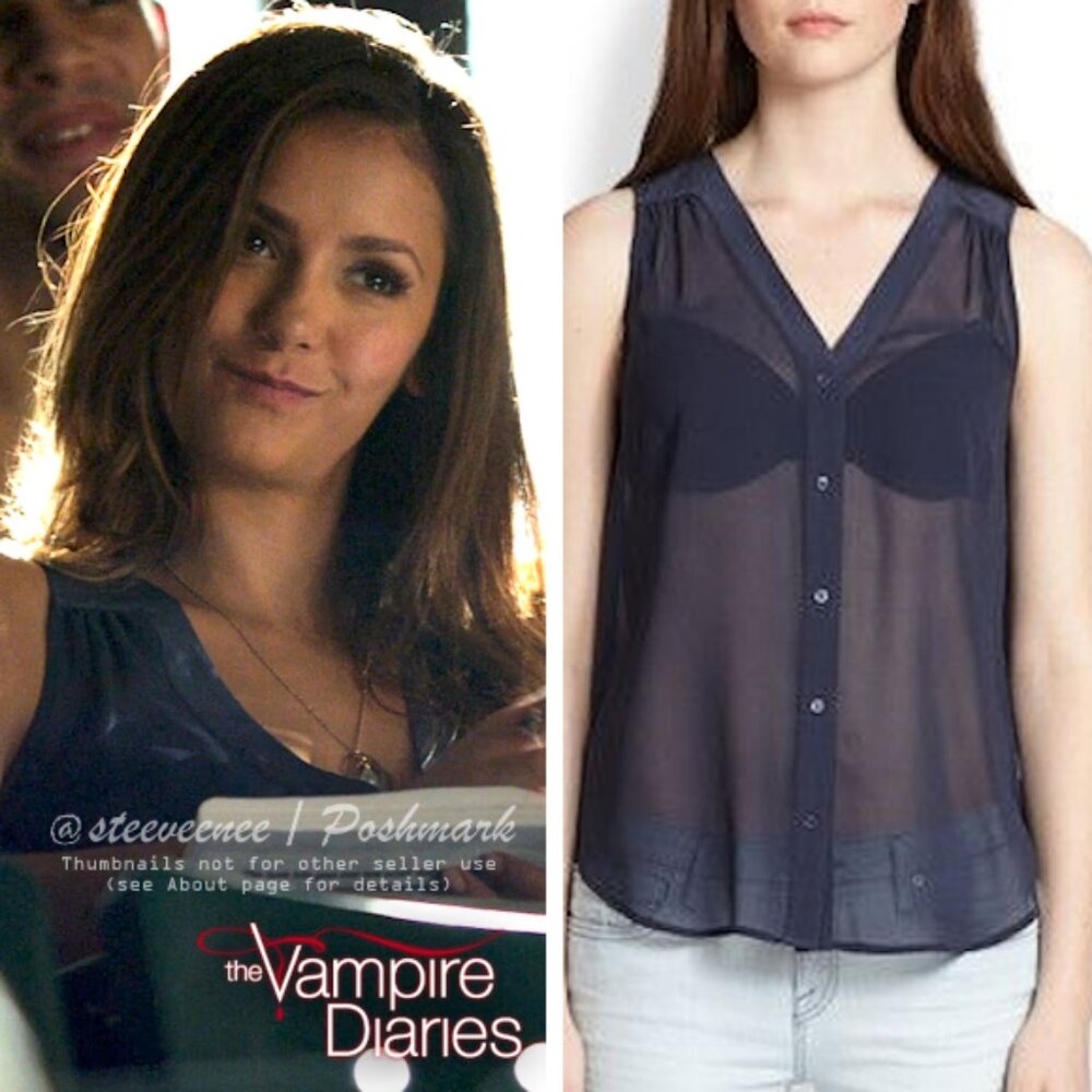Joie Fawnene Sheer Silk Sleeveless Tank Blouse ASO Elena Gilbert